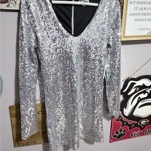Tipsy Elves Silver Sequin Mini Dress